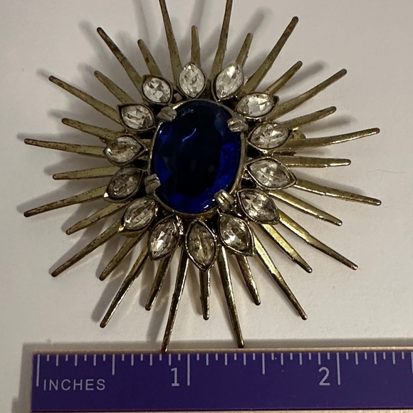 Elegant Blue and Silver and Gold tone Brooch - Picture 5 of 5